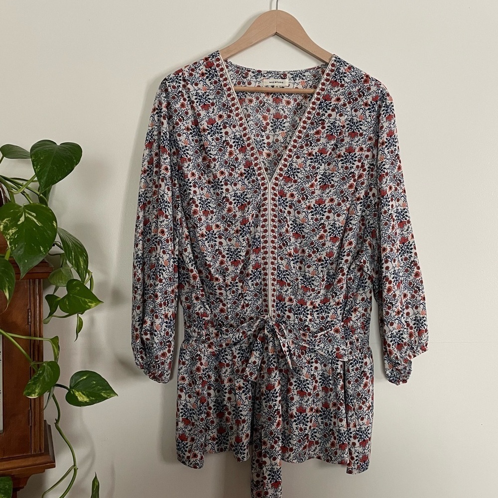 Max Studio BoHo Floral Kimono Tie Waist Top V-Neck Long Sleeve Size X - Picture 2 of 12